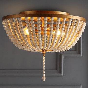 Allison 15" Wood Beaded/Metal LED Flush Mount - JONATHAN Y